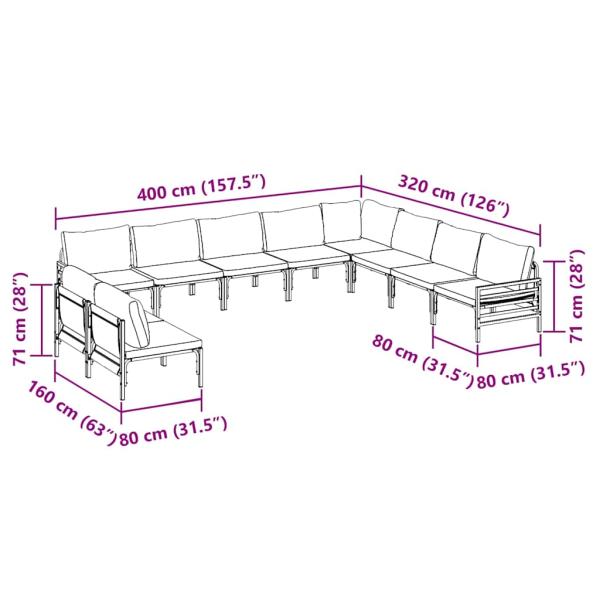 Garten-Sofa-Set 10 pcs Anthrazit Stahl