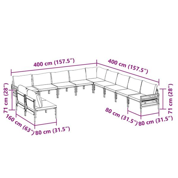 Garten-Sofa-Set 11 pcs Anthrazit Stahl