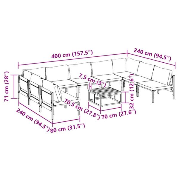 Garten-Sofa-Set 10 pcs Anthrazit Stahl