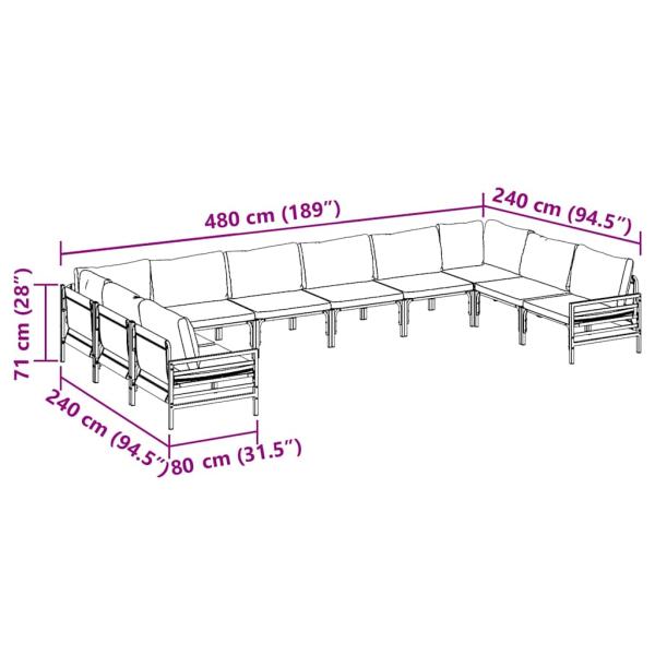 Gartensofa-set mit Kissen 10 pcs Schwarz Stahl