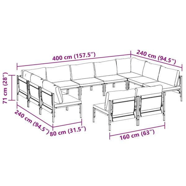 Gartensofa-set mit Kissen 11 pcs Schwarz Stahl