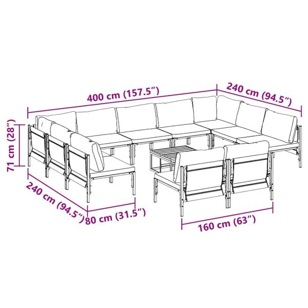 Gartensofa-set 12 Stk. Schwarz Stahl