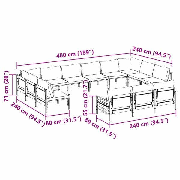 Gartensofa-set 13 Stk. Schwarz Stahl