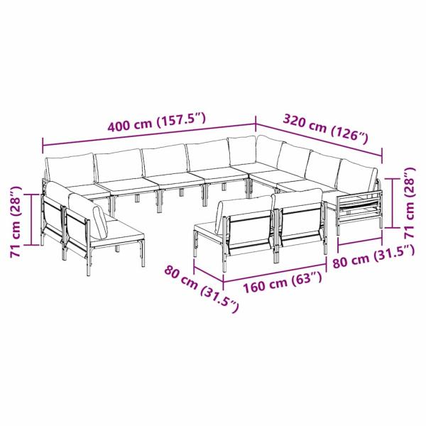 Gartensofa-set 12 Stk. Schwarz Stahl