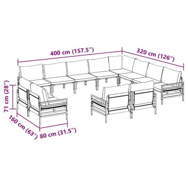 Garten-Sofa-Set 12 pcs Anthrazit Stahl