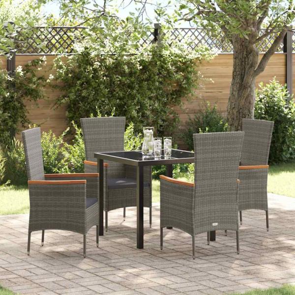 ARDEBO.de - 5-teilige Garten-Essgruppe mit Kissen grau Poly-Rattan