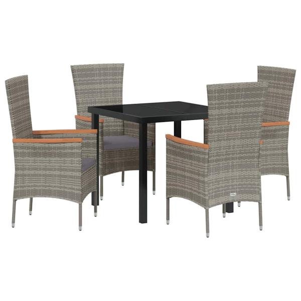 5-teilige Garten-Essgruppe mit Kissen grau Poly-Rattan