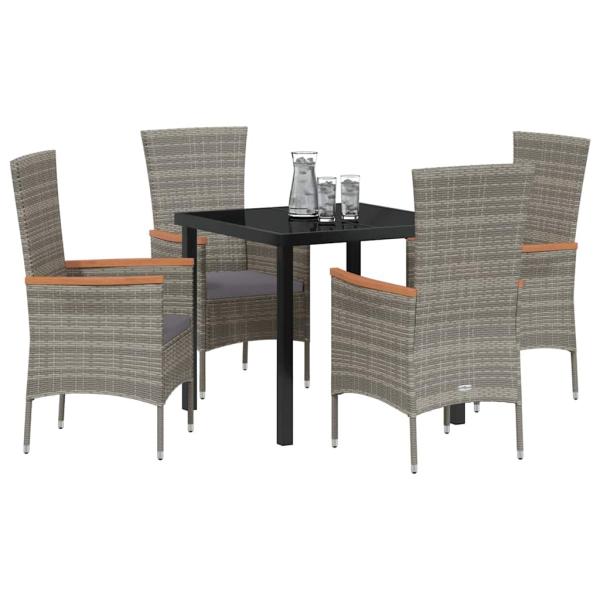 5-teilige Garten-Essgruppe mit Kissen grau Poly-Rattan