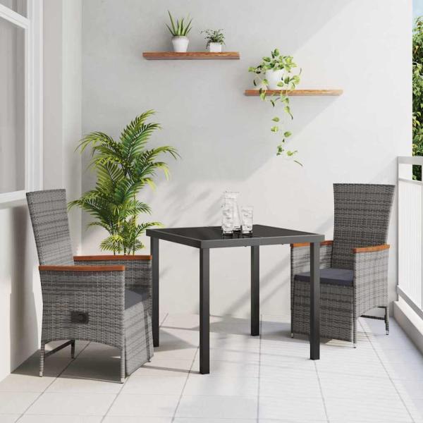 ARDEBO.de - 3-teiliges Garten-Esszimmer-Set mit Kissen grau Poly-Rattan
