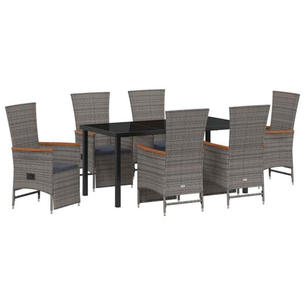 7-teiliges Garten-Essset mit Kissen Grau Poly-Rattan