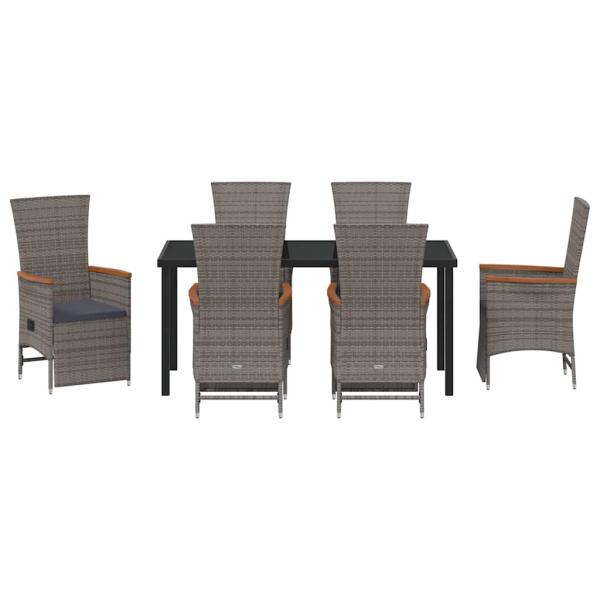 7-teiliges Garten-Essset mit Kissen Grau Poly-Rattan