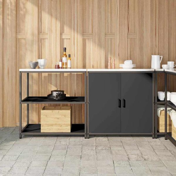 ARDEBO.de - Küchenlager-Set mit Regal mit Speicher mit Tür Verstellbar 2 pcs Schwarz 150 x 50 x 92 cm