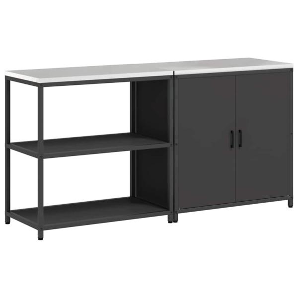 Küchenlager-Set mit Regal mit Speicher mit Tür Verstellbar 2 pcs Schwarz 150 x 50 x 92 cm