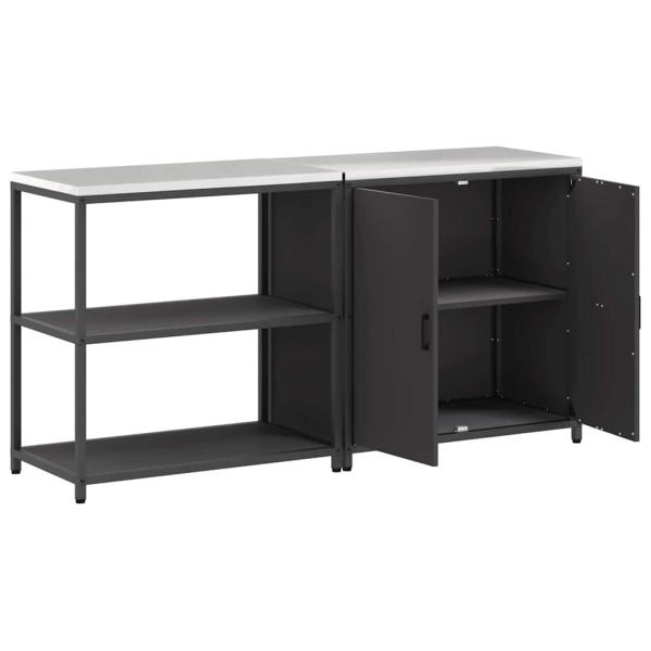 Küchenlager-Set mit Regal mit Speicher mit Tür Verstellbar 2 pcs Schwarz 150 x 50 x 92 cm