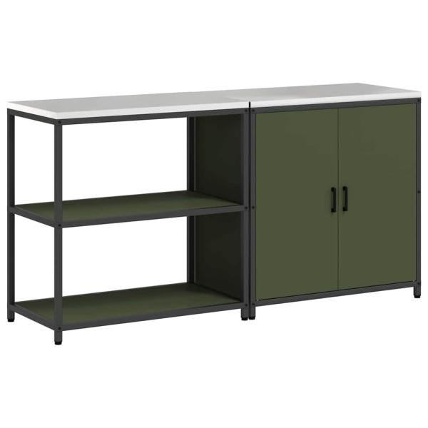 Küchenlager-Set mit Regal mit Speicher mit Tür Verstellbar 2 pcs Olive Grün 150 x 50 x 92 cm