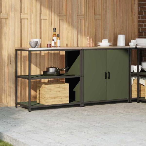 Küchenlager-Set mit Regal mit Speicher mit Tür Verstellbar 2 pcs Olive Grün 150 x 50 x 92 cm