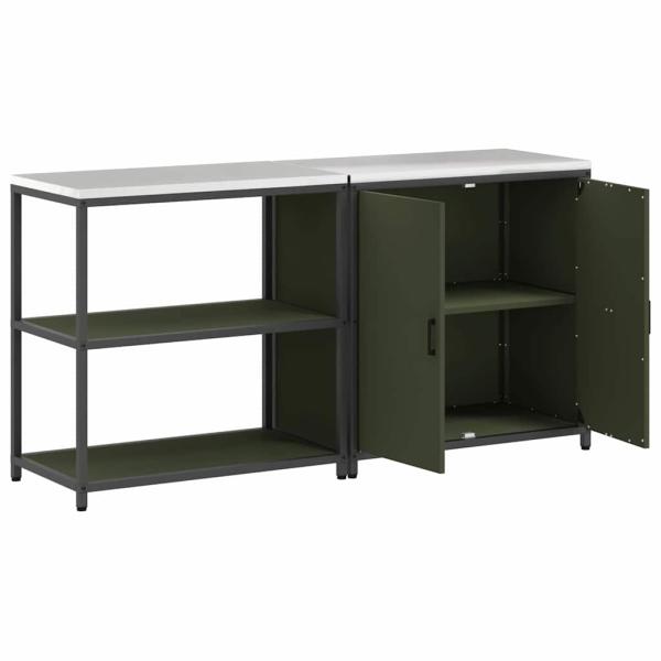 Küchenlager-Set mit Regal mit Speicher mit Tür Verstellbar 2 pcs Olive Grün 150 x 50 x 92 cm