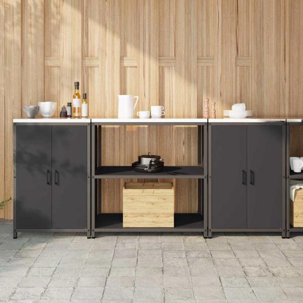 ARDEBO.de - Küchenlager-Set mit Regal mit Speicher mit Tür 3 pcs Schwarz 210 x 50 x 92 cm