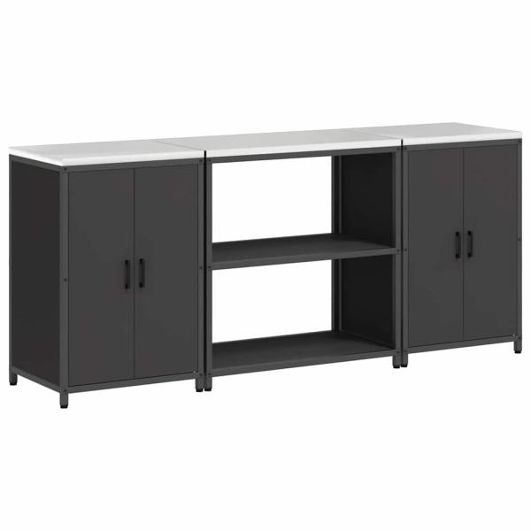 Küchenlager-Set mit Regal mit Speicher mit Tür 3 pcs Schwarz 210 x 50 x 92 cm