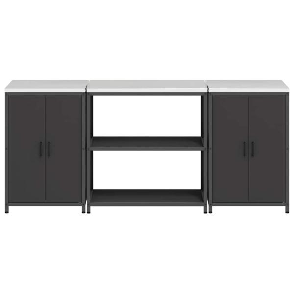 Küchenlager-Set mit Regal mit Speicher mit Tür 3 pcs Schwarz 210 x 50 x 92 cm