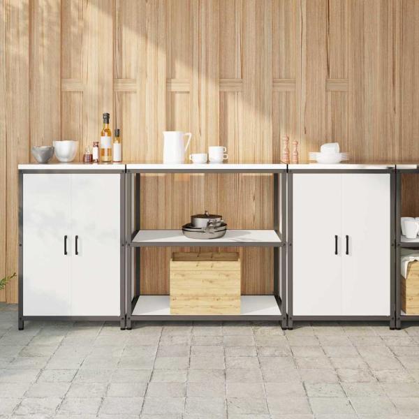 ARDEBO.de - Küchenlager-Set 3 pcs Weiß 210 x 50 x 92 cm Kaltgewalzter Stahl