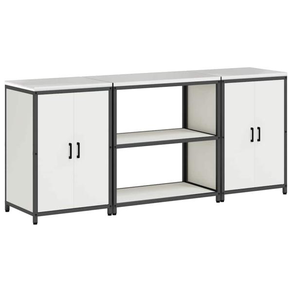 Küchenlager-Set 3 pcs Weiß 210 x 50 x 92 cm Kaltgewalzter Stahl