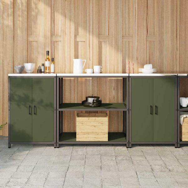 ARDEBO.de - Küchenlager-Set mit Regal mit Speicher mit Tür 3 pcs Olive Grün 210 x 50 x 92 cm