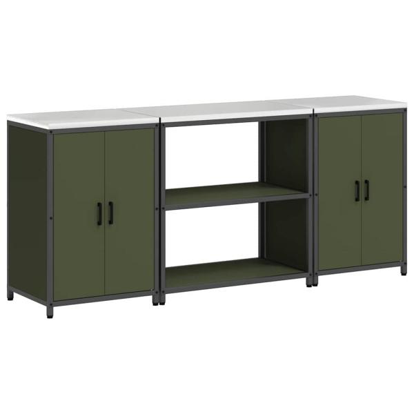 Küchenlager-Set mit Regal mit Speicher mit Tür 3 pcs Olive Grün 210 x 50 x 92 cm