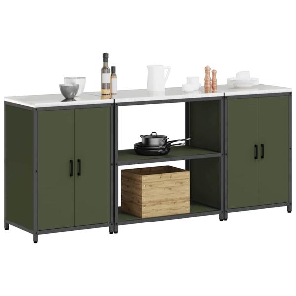 Küchenlager-Set mit Regal mit Speicher mit Tür 3 pcs Olive Grün 210 x 50 x 92 cm