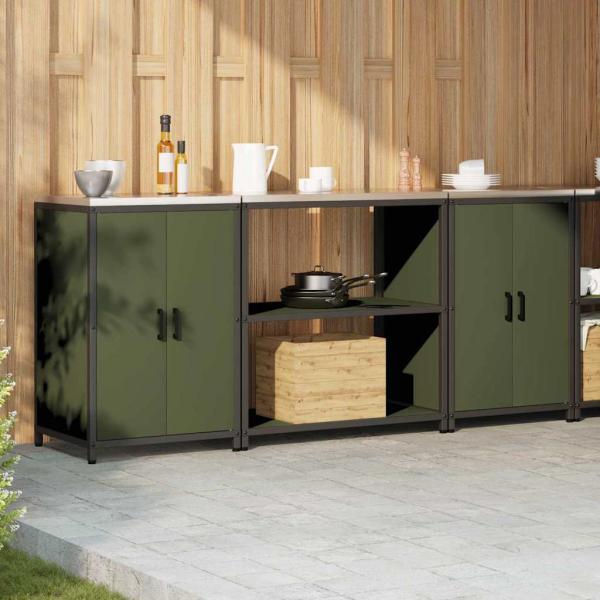 Küchenlager-Set mit Regal mit Speicher mit Tür 3 pcs Olive Grün 210 x 50 x 92 cm