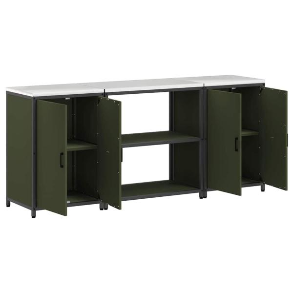 Küchenlager-Set mit Regal mit Speicher mit Tür 3 pcs Olive Grün 210 x 50 x 92 cm
