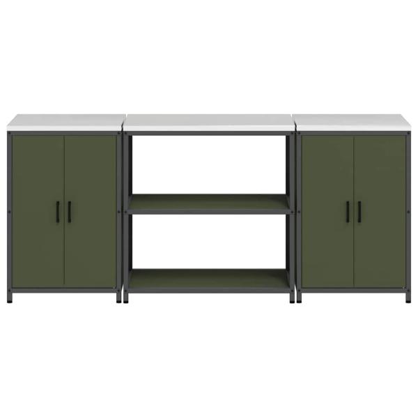Küchenlager-Set mit Regal mit Speicher mit Tür 3 pcs Olive Grün 210 x 50 x 92 cm