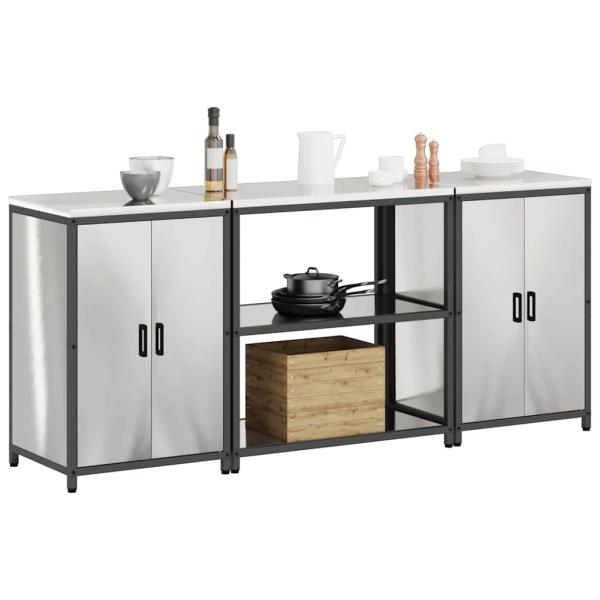 ARDEBO.de - Küchenlager-Set 3 pcs Silber 210 x 50 x 92 cm Edelstahl