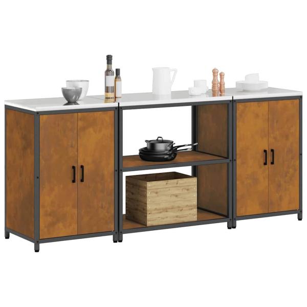 Küchenlager-Set mit Regal mit Speicher mit Tür 3 pcs Rostig 210 x 50 x 92 cm