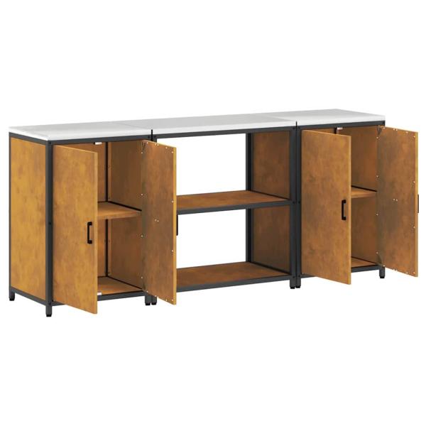 Küchenlager-Set mit Regal mit Speicher mit Tür 3 pcs Rostig 210 x 50 x 92 cm