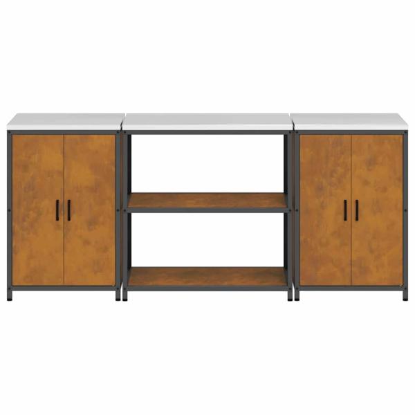 Küchenlager-Set mit Regal mit Speicher mit Tür 3 pcs Rostig 210 x 50 x 92 cm