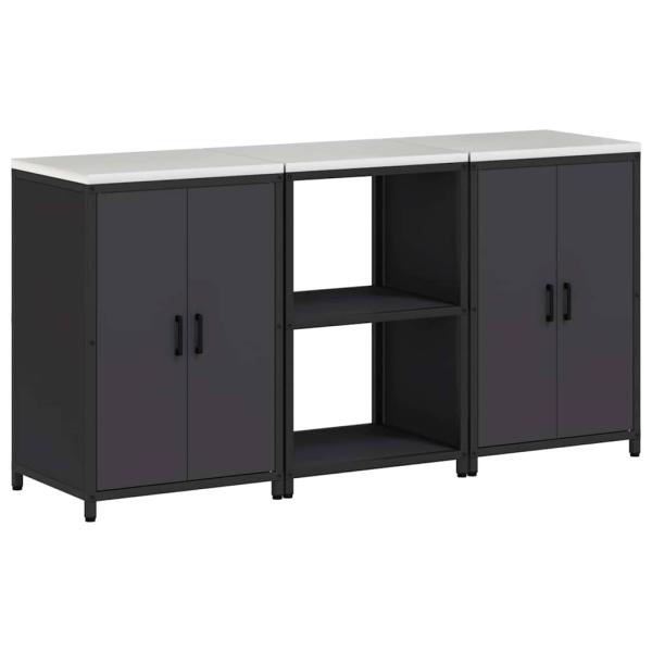 Küchenlager-Set mit Regal mit Speicher mit Tür 3 pcs Schwarz 180 x 50 x 92 cm
