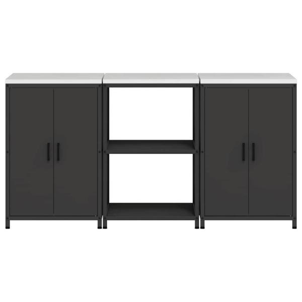 Küchenlager-Set mit Regal mit Speicher mit Tür 3 pcs Schwarz 180 x 50 x 92 cm