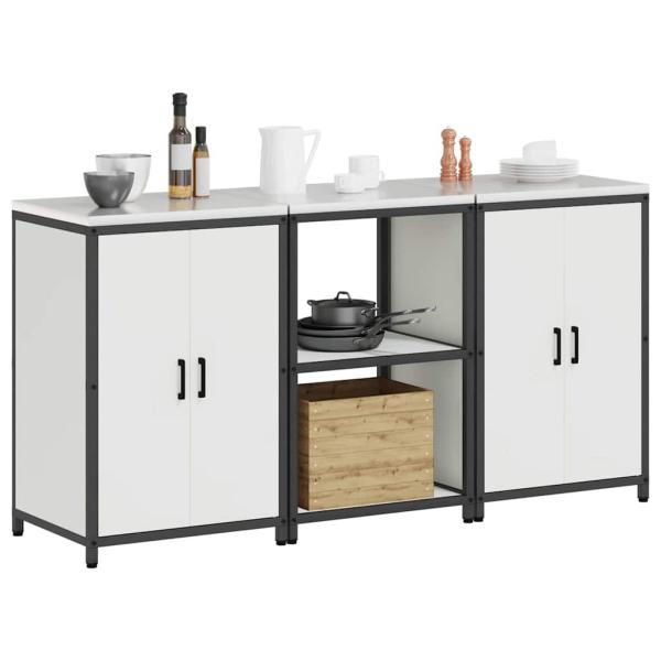 Küchenlager-Set 3 pcs Weiß 180 x 50 x 92 cm Kaltgewalzter Stahl