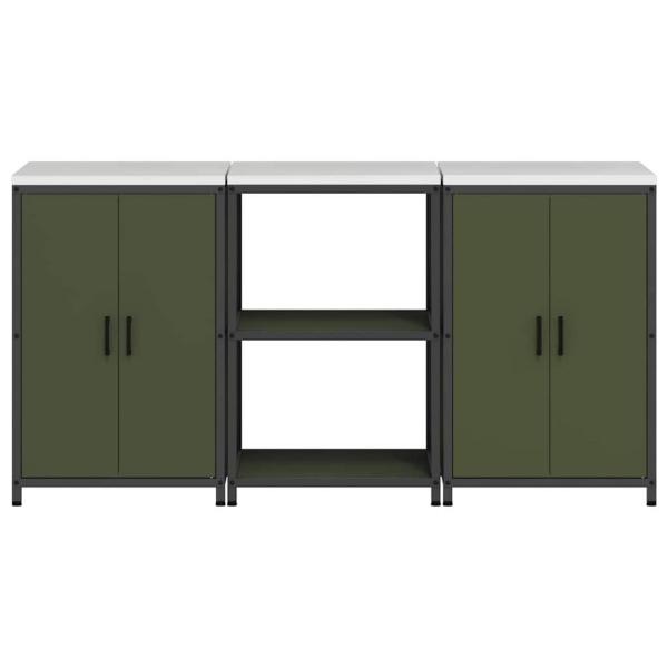 ARDEBO.de - Küchenlager-Set mit Regal mit Speicher mit Tür 3 pcs Olive Grün 180 x 50 x 92 cm