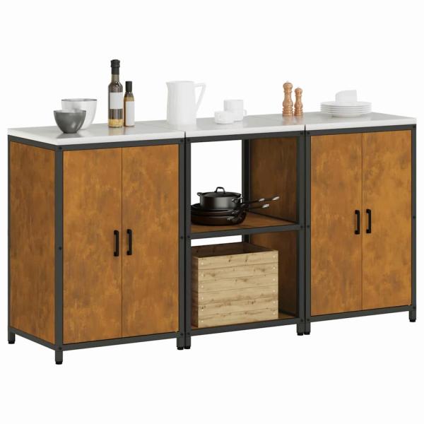 Küchenlager-Set mit Regal mit Speicher mit Tür 3 pcs Rostig 180 x 50 x 92 cm