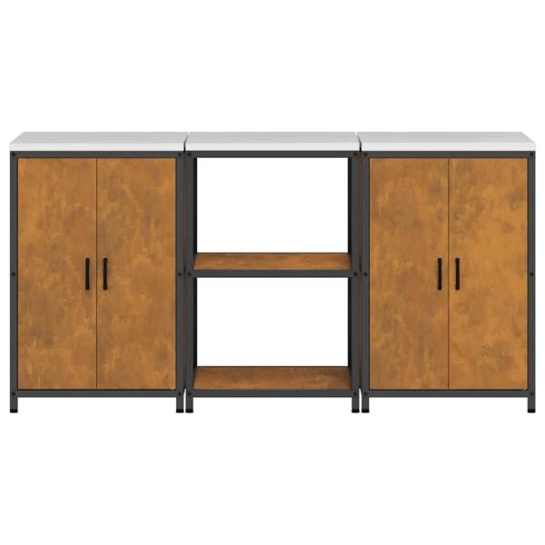 Küchenlager-Set mit Regal mit Speicher mit Tür 3 pcs Rostig 180 x 50 x 92 cm