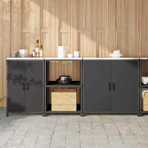 ARDEBO.de - Küchenaufbewahrungsset mit Regal Sonstiges 3 pcs Schwarz 210 x 50 x 92 cm