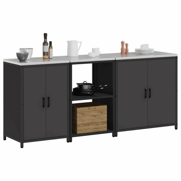 Küchenaufbewahrungsset mit Regal Sonstiges 3 pcs Schwarz 210 x 50 x 92 cm