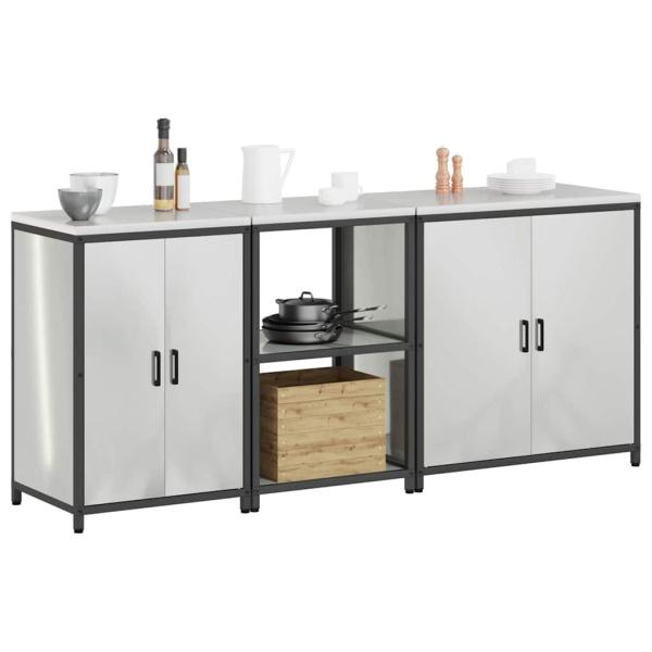 ARDEBO.de - Küchenaufbewahrungsset mit Regal Sonstiges 3 pcs Silber 210 x 50 x 92 cm