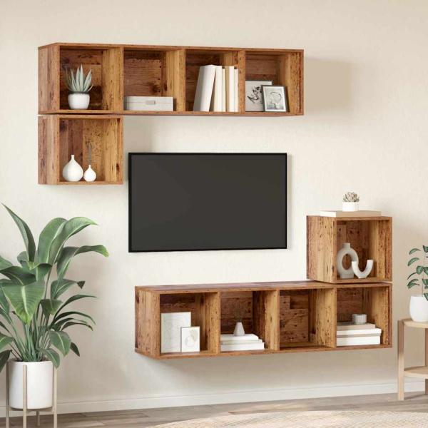 TV-Schrank-Set 4 pcs Altholz 37 x 37 x 142,5 cm Holzwerkstoff