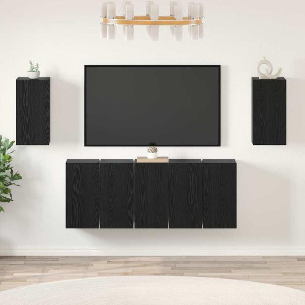 TV-Schrank-Set mit Regal 7 pcs Schwarze Eiche 30,5 x 30 x 60 cm