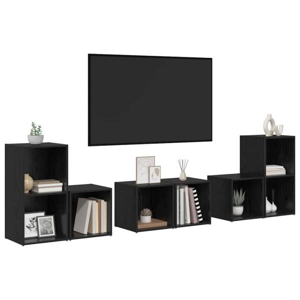 TV-Schrank Set mit Regal mit Speicher 6 pcs Schwarze Eiche Holzwerkstoff
