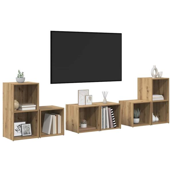 ARDEBO.de - TV-Schrank Set mit Regal mit Speicher 6 pcs Artisan Eiche Holzwerkstoff