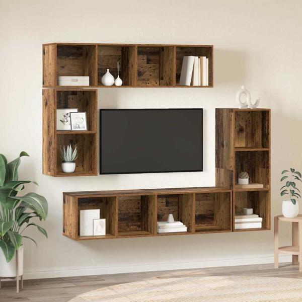 ARDEBO.de - TV-Schrank-Set mit Speicher 4 pcs Altholz Holzwerkstoff